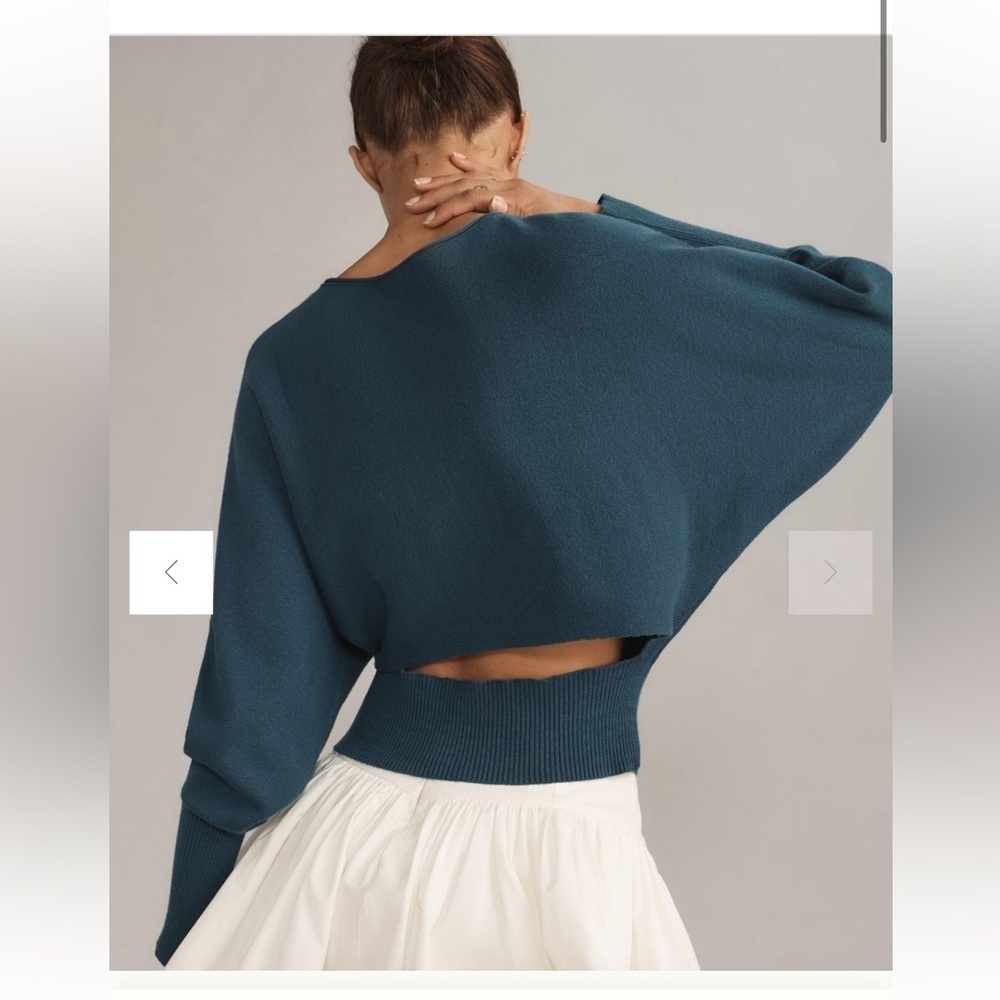 Anthropologie Modern Off-The-Shoulder Sweater TURQUOISE size L preloved - Picture 2 of 11